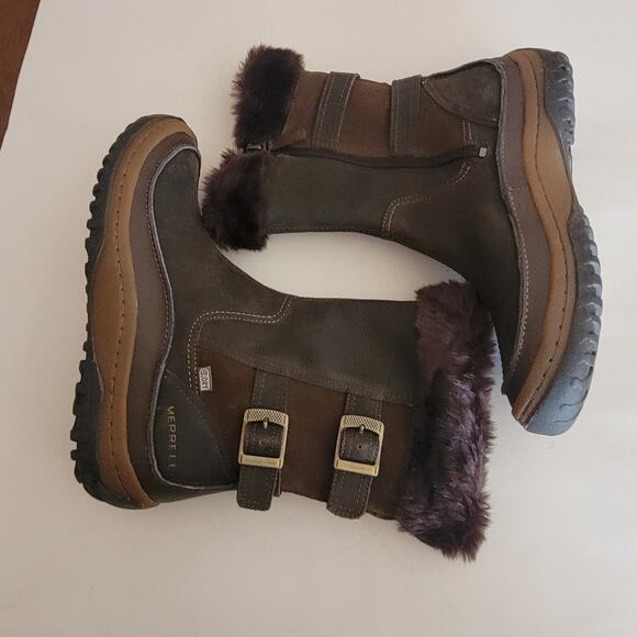 Merrell Decora Chant Waterproof Boots Womens 9 Mocha Winter Snow Boots Mid Calf - Picture 16 of 16